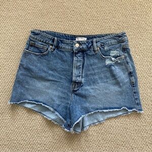 Good American High Rise Jean Denim Shorts Outlined Pockets Size 14 Like New
